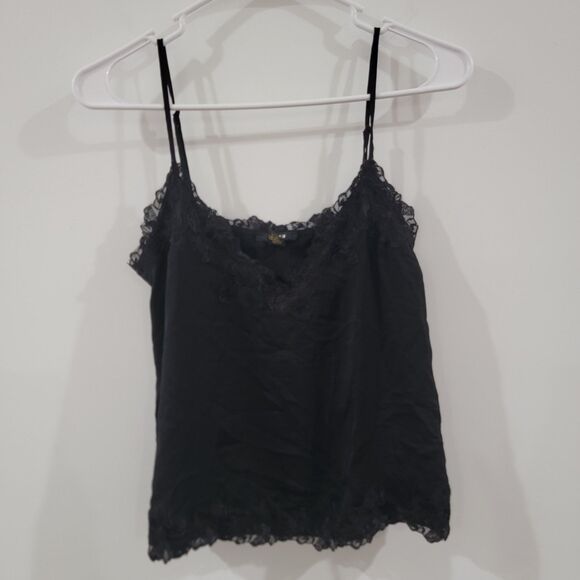 Y2K Forever 21 Womens Tank Top Cami Size Small Black Lace Floral Trim Whimsigoth - Picture 1 of 6